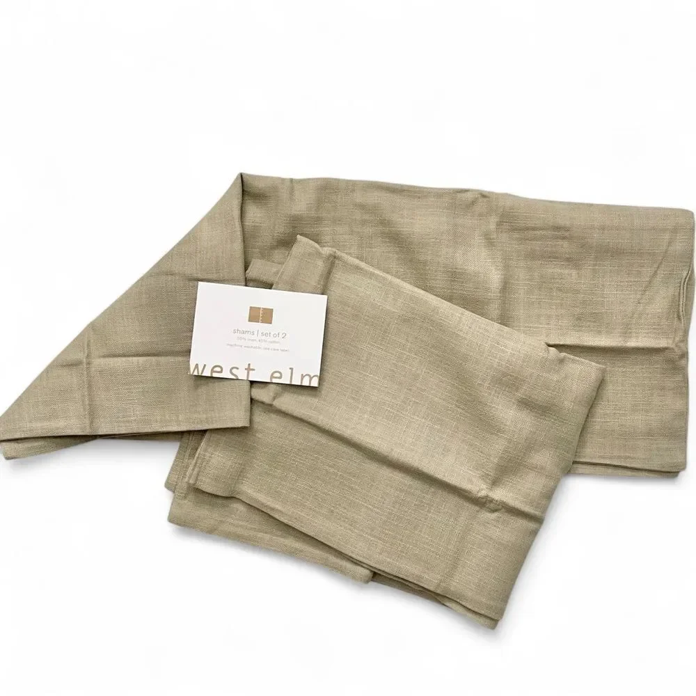 West Elm Dark Flax Warm Gray Melange Linen Cotton Blend Pillow Shams NWT